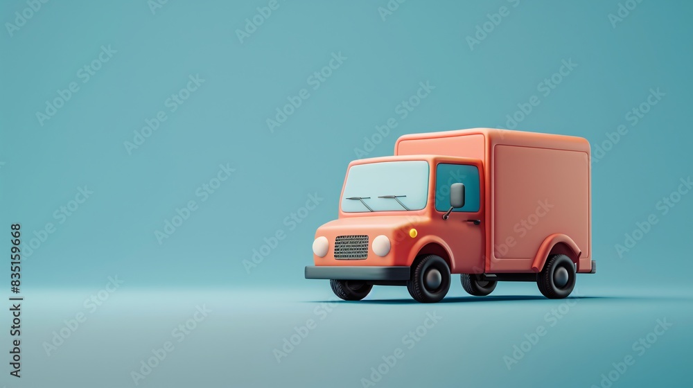 3D rendering of a cute, orange delivery truck on a light blue background. Simple, minimalist design perfect for logistics, shipping visuals. 3D Illustration. 3D rendering of a cute, orange delivery truck on a light blue background. Simple, minimalist design perfect for logistics, shipping visuals. 3D Illustration.