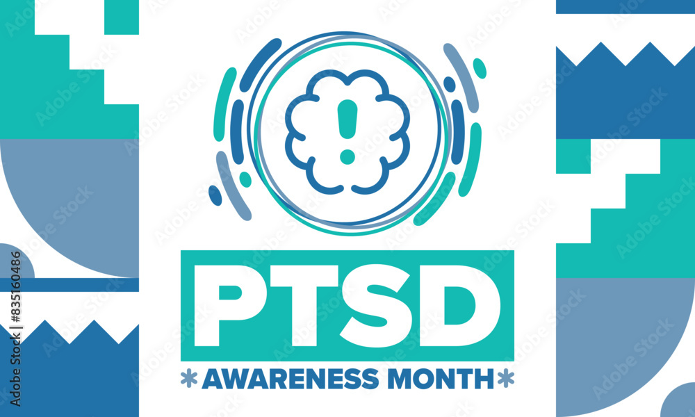PTSD Awareness Month in June. Post Traumatic Stress Disorder. Celebrated annual in United States. Medical health care and awareness design. Poster, card, banner and background. Vector illustration PTSD Awareness Month in June. Post Traumatic Stress Disorder. Celebrated annual in United States. Medical health care and awareness design. Poster, card, banner and background. Vector illustration