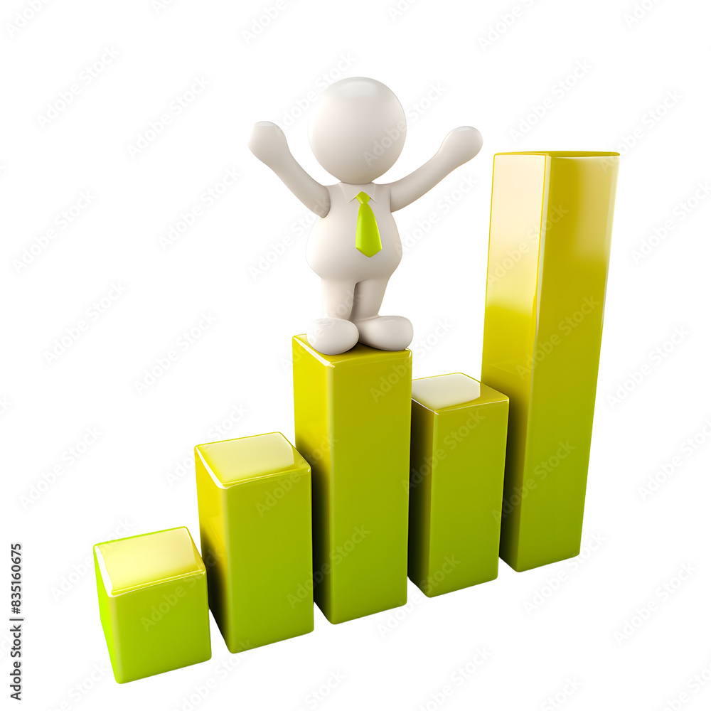 Success Graph Climbing 3D Character Victory Success Graph Climbing 3D Character Victory