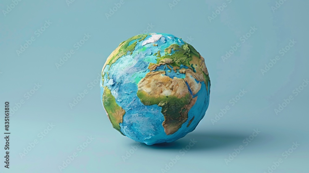 A realistic 3D model of planet Earth against a light blue background, showcasing continents and oceans in detail. 3D Illustration. A realistic 3D model of planet Earth against a light blue background, showcasing continents and oceans in detail. 3D Illustration.