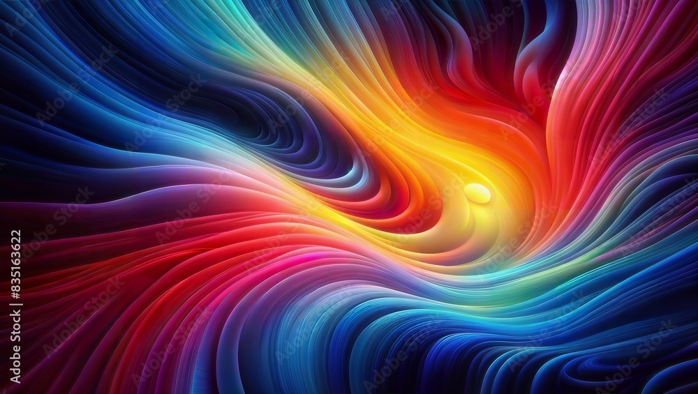 Abstract design featuring vibrant flowing ribbons of color with a glowing, fiery center, evoking energy, passion, and creativity, ideal for artistic themes. Abstract design featuring vibrant flowing ribbons of color with a glowing, fiery center, evoking energy, passion, and creativity, ideal for artistic themes.