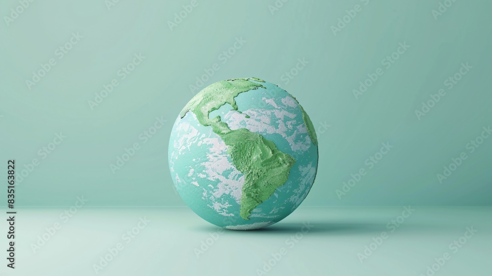 A stylized globe depicting Earth with a focus on the Americas, set against a soft teal gradient background. Perfect for environmental concepts. 3D Illustration. A stylized globe depicting Earth with a focus on the Americas, set against a soft teal gradient background. Perfect for environmental concepts. 3D Illustration.