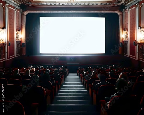 Wallpaper Mural People in the cinema auditorium with empty white screen.  Torontodigital.ca