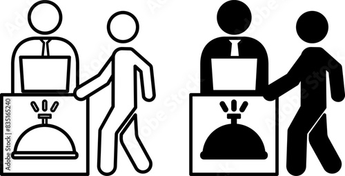 Reception icons. Black and White Vector Icons. Service, Client Registration. Hotel Concept
