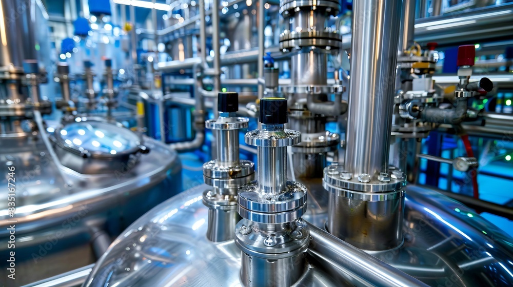 A large industrial plant with many pipes and valves A large industrial plant with many pipes and valves