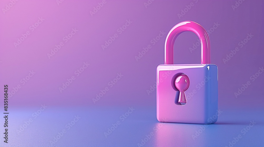 Colorful 3D padlock in pink and purple hues on a gradient background, symbolizing security and protection. Modern minimal design. 3D Illustration. Colorful 3D padlock in pink and purple hues on a gradient background, symbolizing security and protection. Modern minimal design. 3D Illustration.