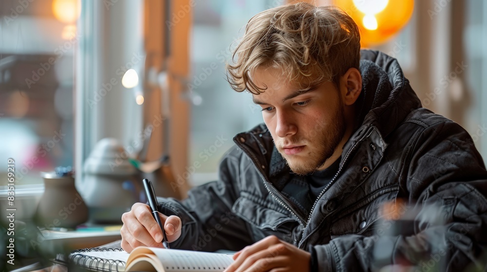 A student taking notes in a spiral-bound notebook A student taking notes in a spiral-bound notebook