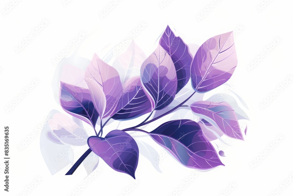 Сamphor. Abstract illustration of a branch with purple and pink leaves on a white background. Ayurvedic herbs, Ayurveda, Generative AI Сamphor. Abstract illustration of a branch with purple and pink leaves on a white background. Ayurvedic herbs, Ayurveda, Generative AI