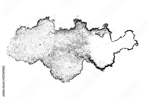 black paint or ink stain spilled in the form of a spot or splash on a blank background
