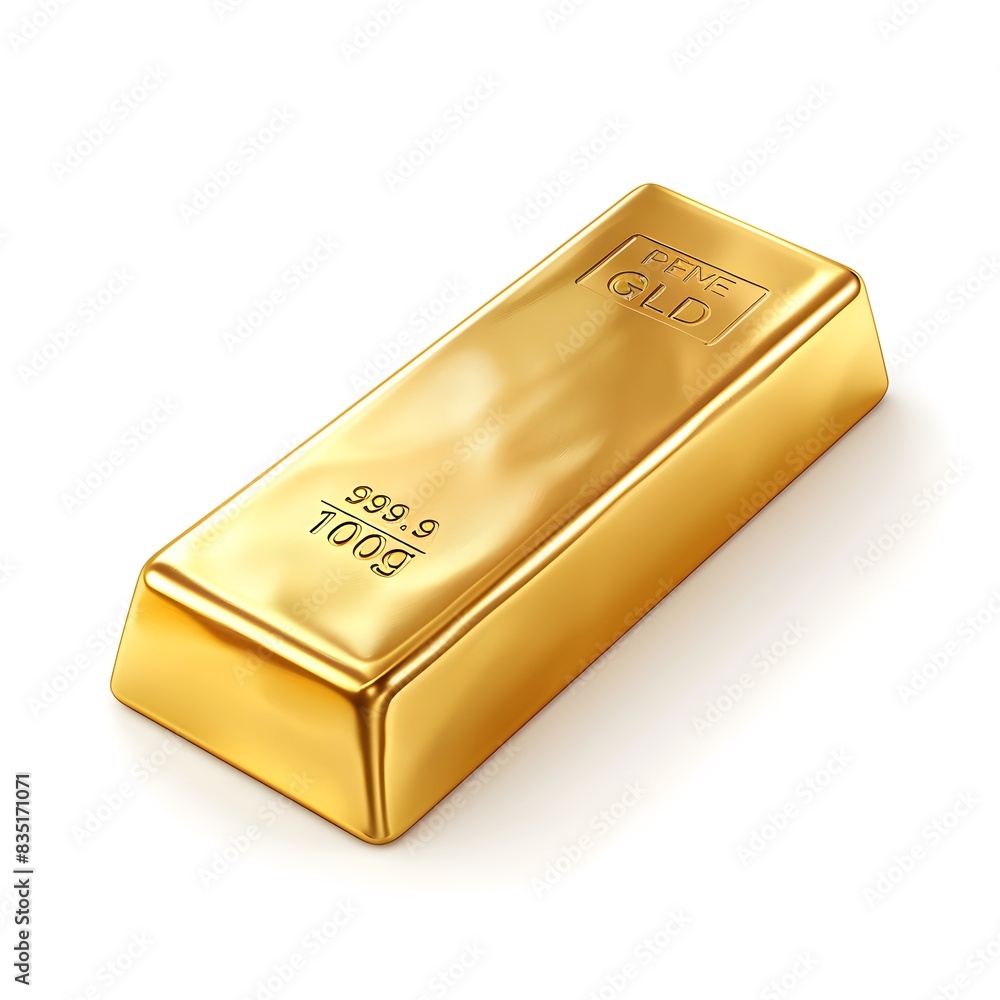 A realistic gold bar, shiny and reflective, with smooth surfaces and sharp edges. The gold bar is stamped with weight and purity markings, such as '999.9' and '1000g'. The bar is placed on a neutral A realistic gold bar, shiny and reflective, with smooth surfaces and sharp edges. The gold bar is stamped with weight and purity markings, such as '999.9' and '1000g'. The bar is placed on a neutral