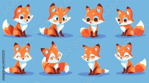 Modern cartoon foxes with simple flat styles.