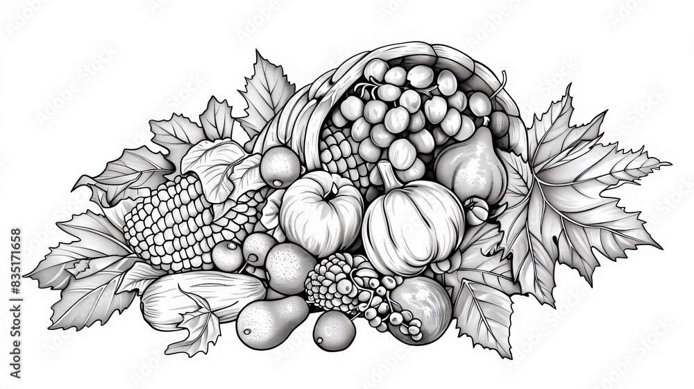 The Horn of Plenty. A Thanksgiving cornucopia filled with fall fruits