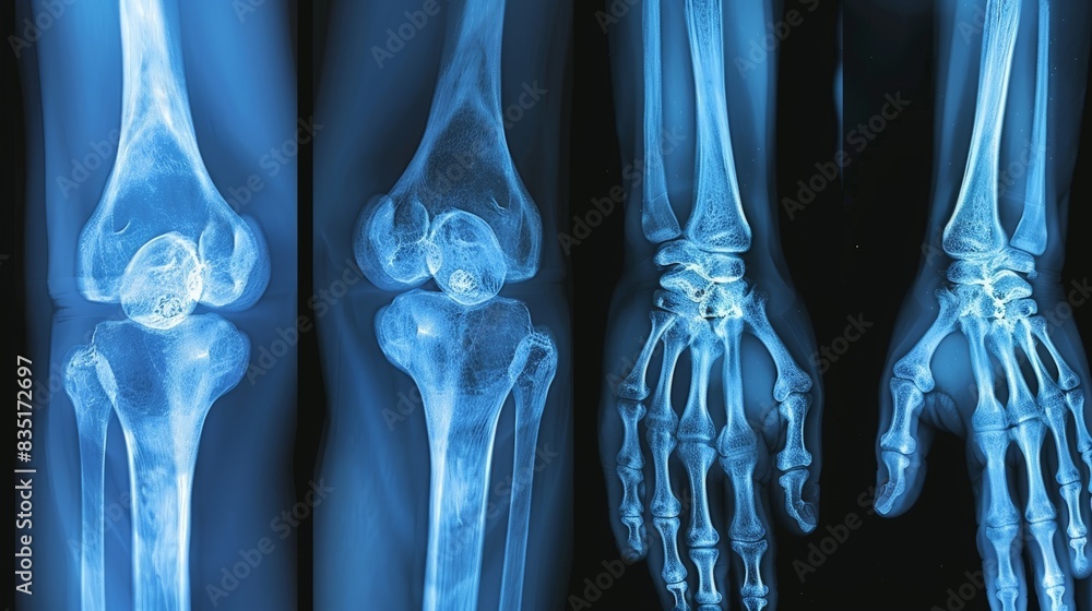 Detailed X-Ray Scan of Rheumatoid Arthritis- Affected Joints Revealing Medical Diagnosis and Condition Progression Detailed X-Ray Scan of Rheumatoid Arthritis- Affected Joints Revealing Medical Diagnosis and Condition Progression