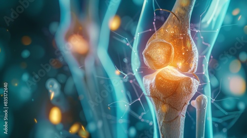 Medical Illustration of Osteoarthritis in a Knee Joint: Inflammation and Cartilage Loss