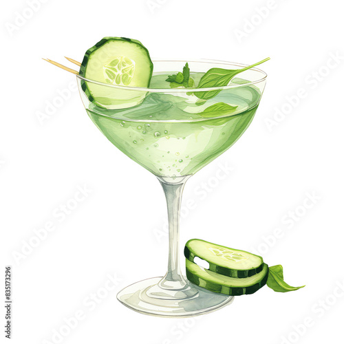 Cucumber Gimlet Cocktail Illustration