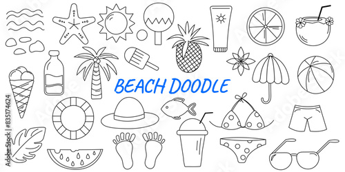 summer collection of editable strokes, beach doodles