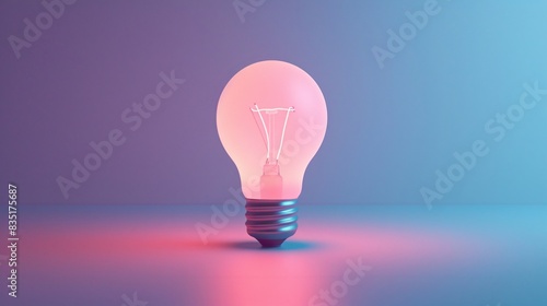 Creative concept image of glowing light bulb with vibrant pink and blue gradient background, symbolizing innovation and ideas. 3D Illustration.