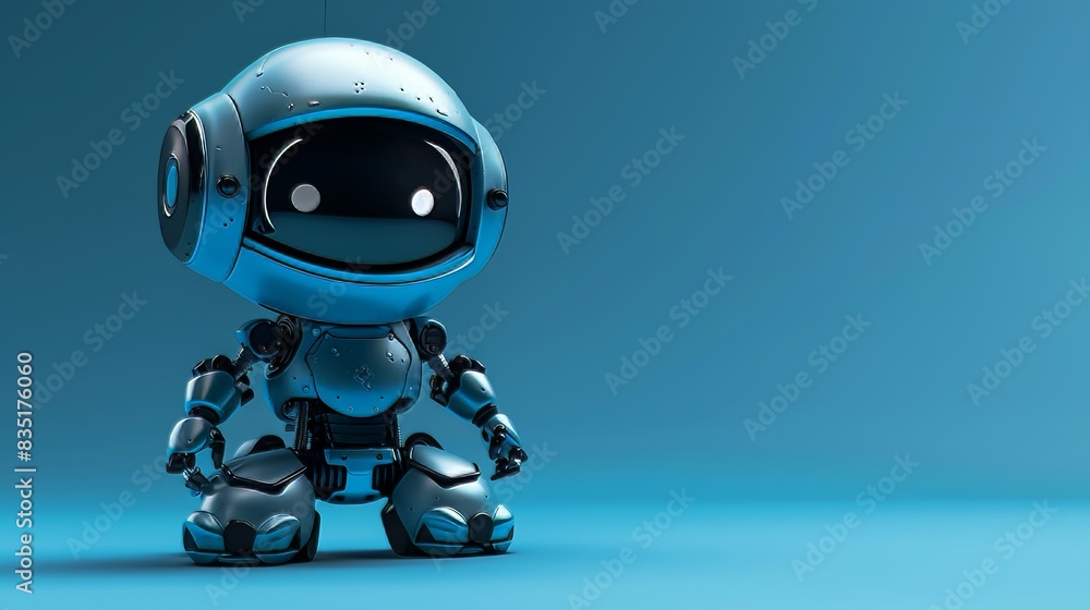 Imaginative children's robotics concept, innovation, and technology. Generative AI 3D render illustration imitation of a cute little blue metal robot. Imaginative children's robotics concept, innovation, and technology. Generative AI 3D render illustration imitation of a cute little blue metal robot.