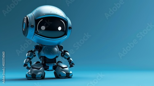 Imaginative children's robotics concept, innovation, and technology. Generative AI 3D render illustration imitation of a cute little blue metal robot. © Mark