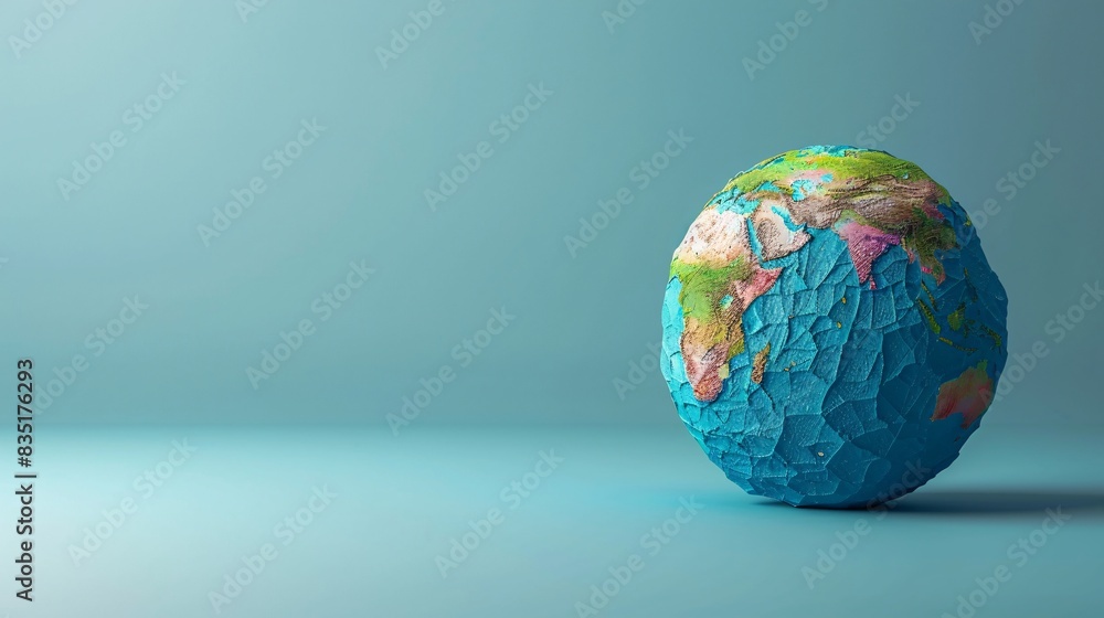 Crumpled paper world globe on clean blue background representing environmental issues and global awareness. 3D Illustration. Crumpled paper world globe on clean blue background representing environmental issues and global awareness. 3D Illustration.
