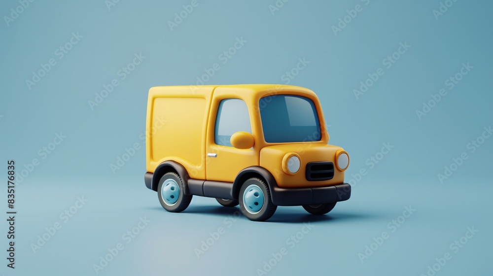 Cute yellow toy van isolated on a light blue background, representing a playful theme for children or automotive concepts. 3D Illustration. Cute yellow toy van isolated on a light blue background, representing a playful theme for children or automotive concepts. 3D Illustration.