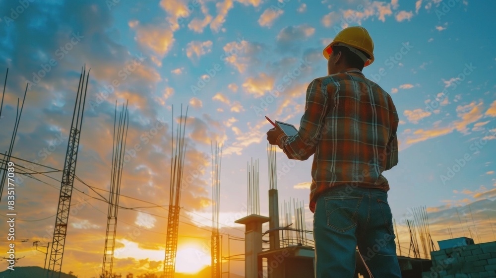 construction engineer worker,Civil engineer checking work at the construction site, House construction concept. construction engineer worker,Civil engineer checking work at the construction site, House construction concept.