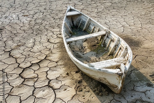 Stranded in Time: Old Boat on a Cracked Earth Bed