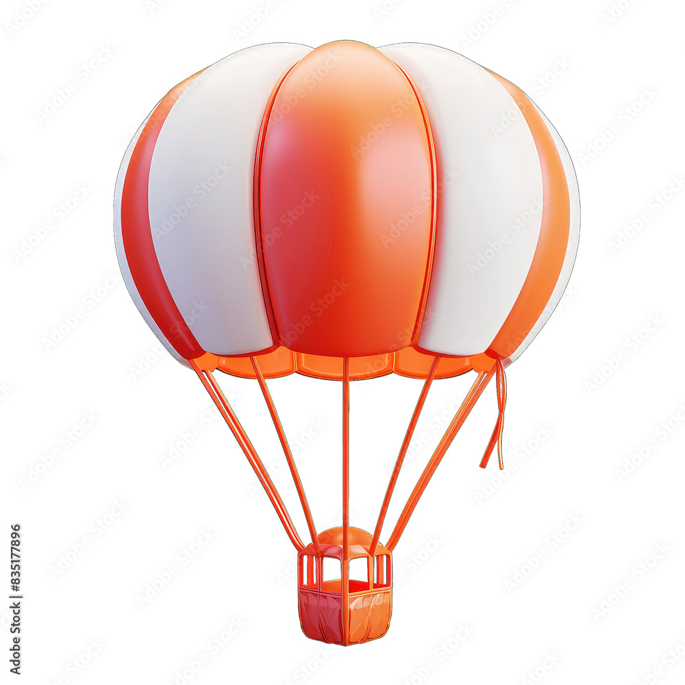 Obraz premium beautiful rendering of a vibrant orange and white hot air balloon isolated on a white background. Perfect for creative design and travel concepts, isolated on a transparent background.
