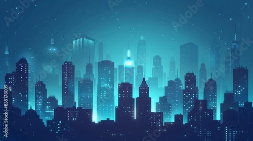 City skyline background with architecture, megapolis, silhouette