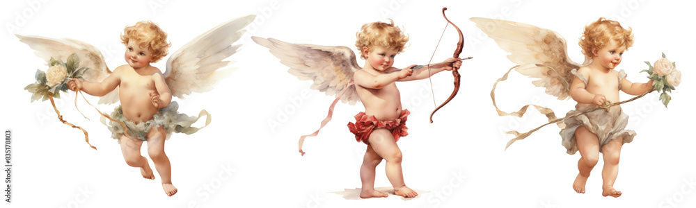 Fototapeta premium vintage watercolor Valnetine's cupid set