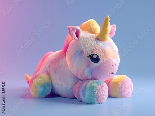 Cute kawaii squishy unicorn plush toy. Soft and fluffy with a beautiful background. © Aisyaqilumar