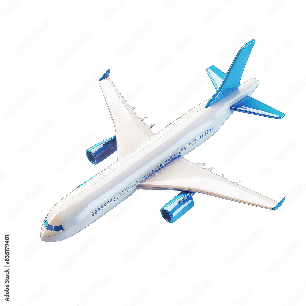 A modern commercial airplane with blue accents ,isolated on a transparent background. A modern commercial airplane with blue accents ,isolated on a transparent background.