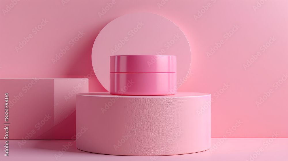 A pink container is on a pink pedestal A pink container is on a pink pedestal