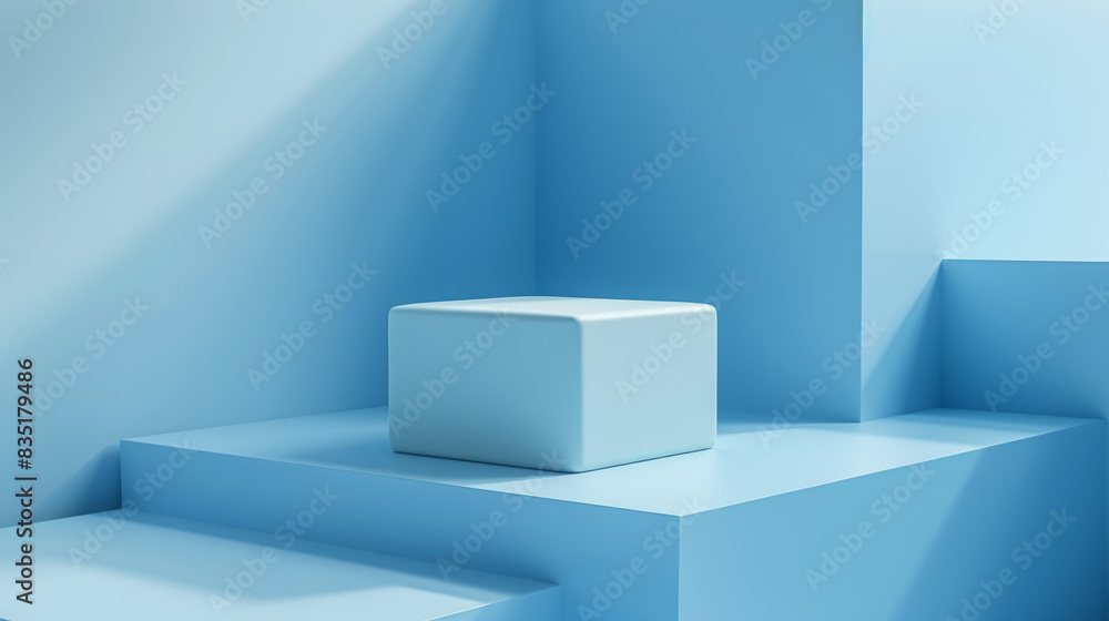 A blue cube is sitting on a blue surface A blue cube is sitting on a blue surface