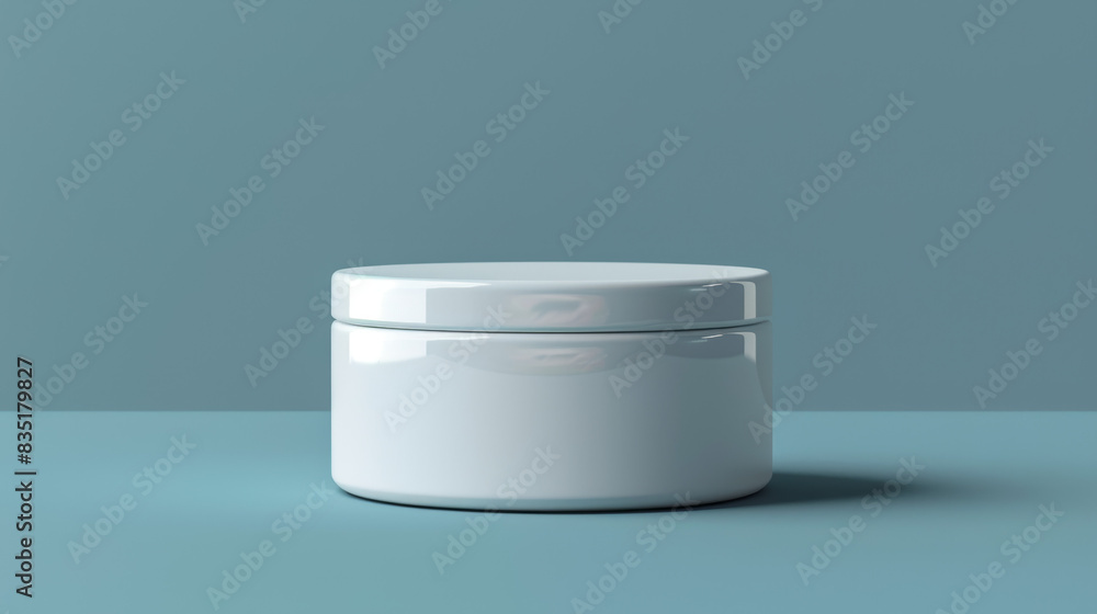 A white jar with a blue background A white jar with a blue background