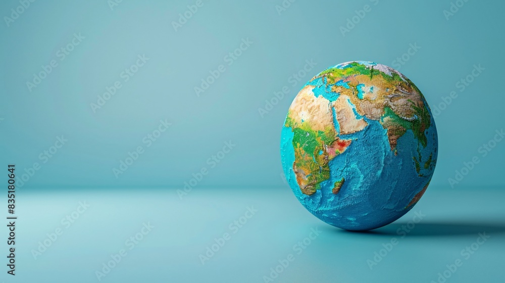 High-quality image of a detailed Earth globe against a light blue background, showcasing continents and oceans. Perfect for educational use. 3D Illustration. High-quality image of a detailed Earth globe against a light blue background, showcasing continents and oceans. Perfect for educational use. 3D Illustration.