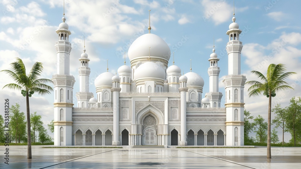 Obraz premium A White Mosque With A Blue Sky In The Background.