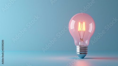 Illuminated vintage filament light bulb on a blue background, symbolizing creativity, innovation, and bright ideas in a minimalist setting. 3D Illustration.