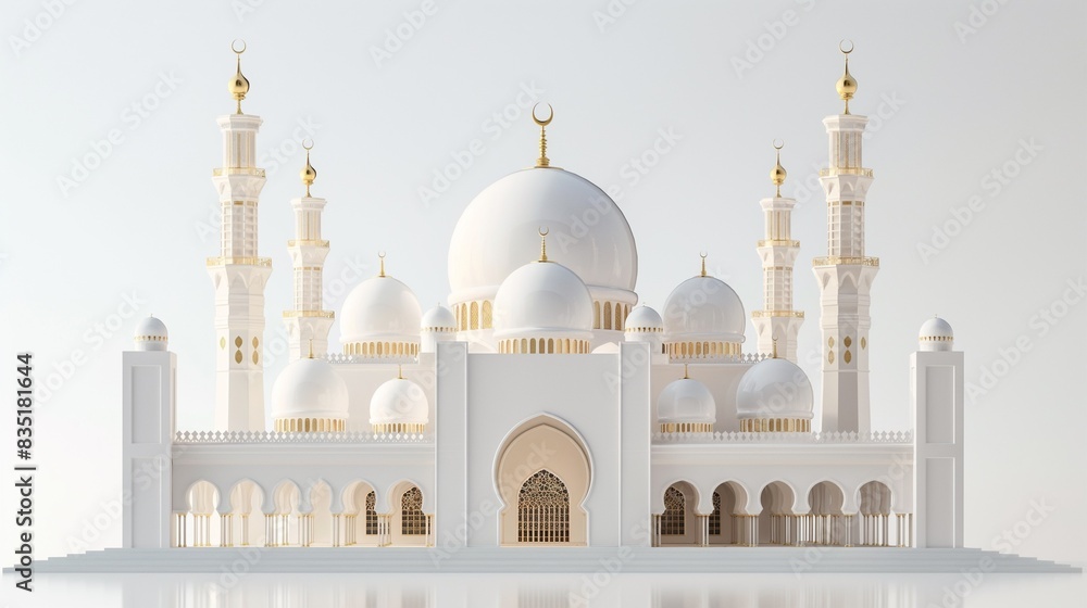 Fototapeta premium A White Mosque Isolated On A White Background.