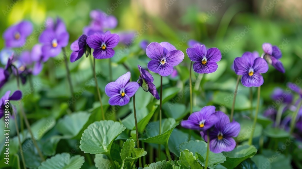 A detailed photograph of petite violet blooms in the garden A detailed photograph of petite violet blooms in the garden