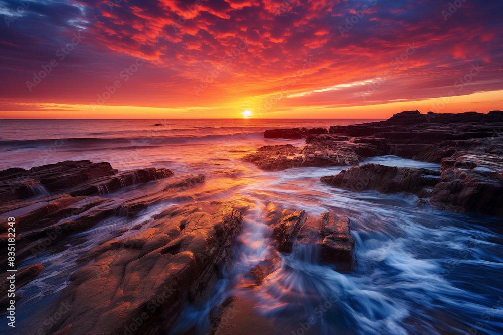 Obraz premium a breathtaking sunset over the ocean with vibrant colors