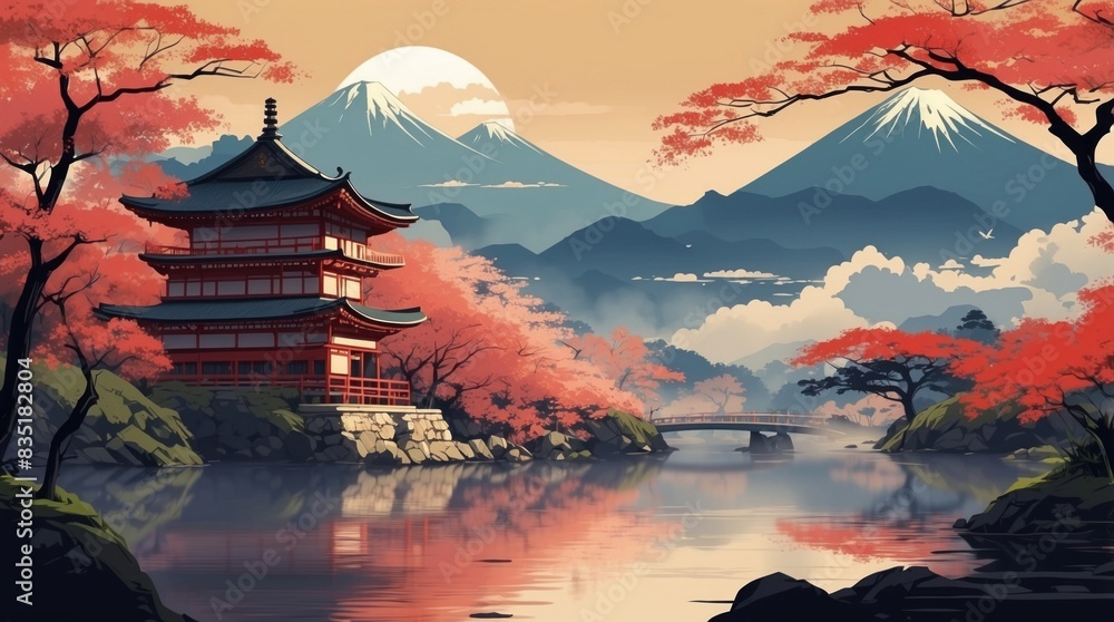 Obraz premium Illustration of cherry blossoms in Asia