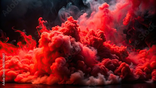 Red dense smoke merging with red smoke, creating a dramatic and fiery effect , smoke, red, dense, blending, abstract, vibrant, atmospheric, mystical, ethereal, billowing, swirl, artistic photo