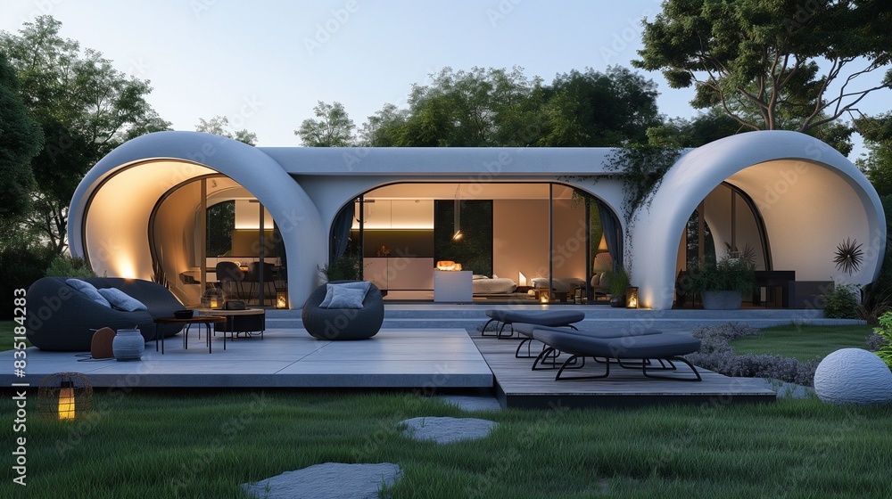 A Modern Minimalist White Dome-Shaped Building And Green Environment.
A Modern Minimalist White Dome-Shaped Building And Green Environment.
