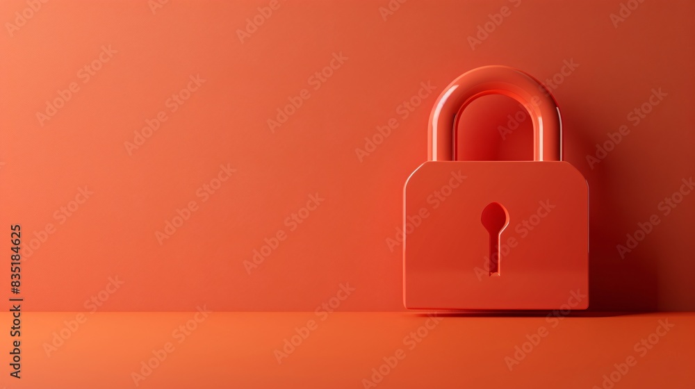 Minimalist orange padlock on an orange background, depicting security and protection. Symbolizes safe, guarded, and private. 3D Illustration. Minimalist orange padlock on an orange background, depicting security and protection. Symbolizes safe, guarded, and private. 3D Illustration.