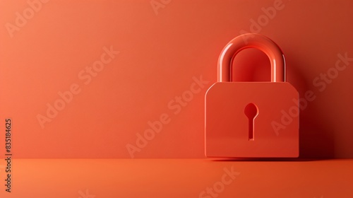 Minimalist orange padlock on an orange background, depicting security and protection. Symbolizes safe, guarded, and private. 3D Illustration.