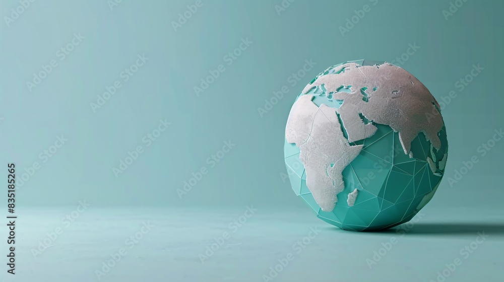 Minimalist teal and pink globe sculpture representing world geography on a light background, highlighting Africa and Asia continents. 3D Illustration. Minimalist teal and pink globe sculpture representing world geography on a light background, highlighting Africa and Asia continents. 3D Illustration.