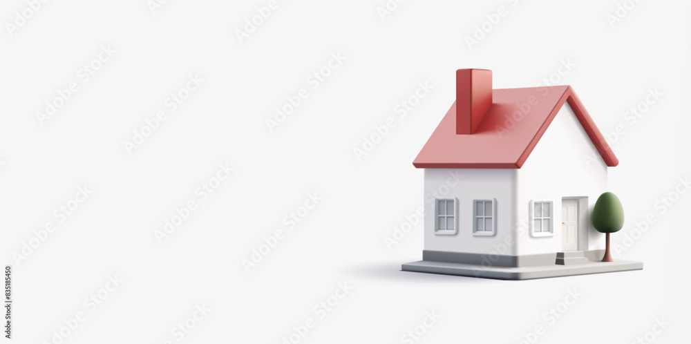 House, 3D. White house, icon, symbol for real estate, sale, rent concepts. A modern banner for the advertisement of country houses. Vector House, 3D. White house, icon, symbol for real estate, sale, rent concepts. A modern banner for the advertisement of country houses. Vector