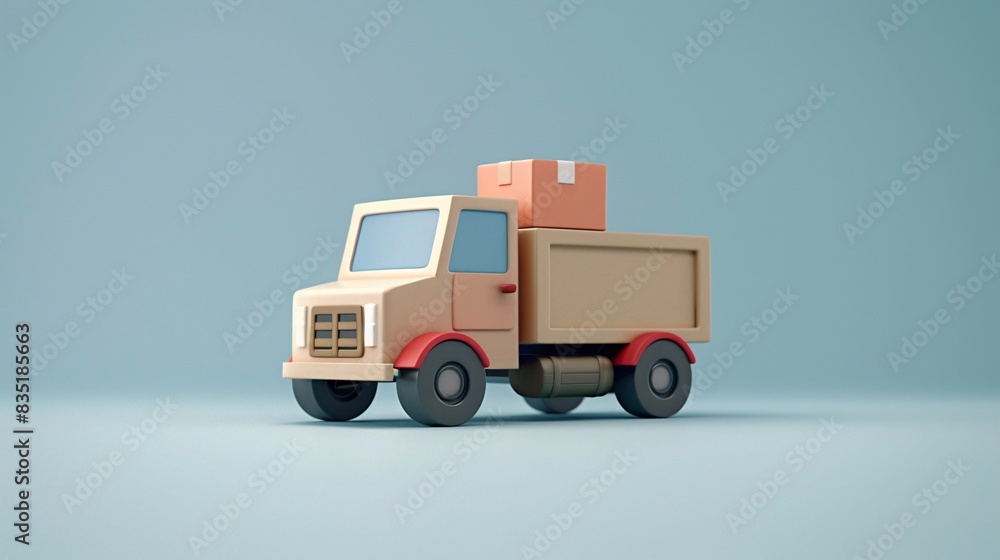 Minimalist wooden toy truck with a box on its back on a light blue background, showcasing simple yet charming design and craftsmanship. 3D Illustration. Minimalist wooden toy truck with a box on its back on a light blue background, showcasing simple yet charming design and craftsmanship. 3D Illustration.