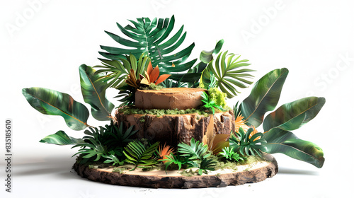 Jungle-themed cake smash backdrop in earthy tones with 85mm lens isolated on white background, realistic, png
 photo